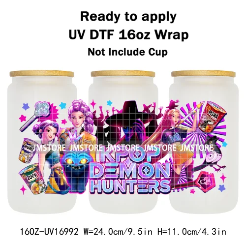 Kpop Demon Inspired Movie Boy Band Hunter Girl Anime Fan UV DTF Wraps Transfer Sticker Waterproof Logo For 16OZ Libbey Glass Can
