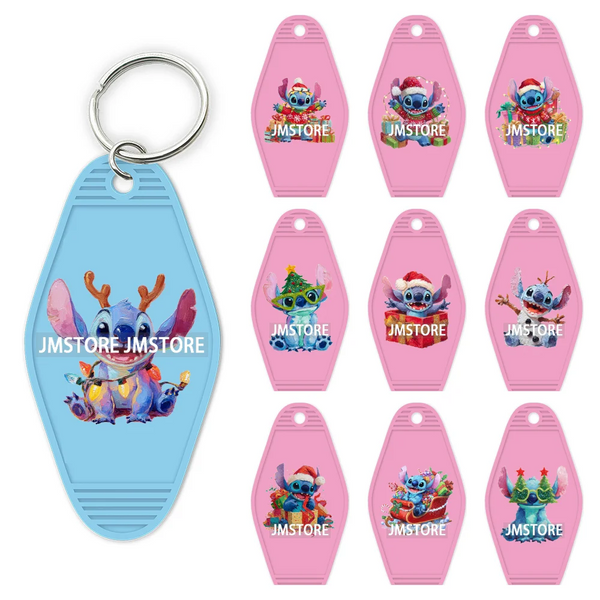 Christmas Santa Cartoon Character UV DTF Keychain Wraps Ready To Apply Waterproof High Quality Decals For Hotel Motel Keychain