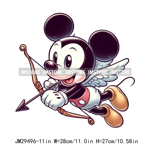 Happy Valentine's Day Cartoon Character Mouse Animal Cupid Love Heart DTF Iron On Transfers Stickers Ready To Press For T-shirts