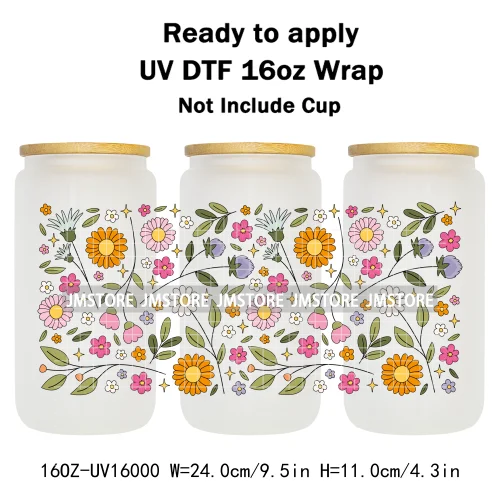 Floral Coquette Bow Strawberry Lemon Bookish UV DTF Wraps Transfer Sticker Waterproof Logo For 16OZ Libbey Glass Can Tumbler