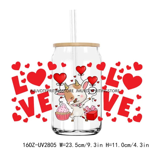 Cute Animal Couple Valentine Day UV DTF Sticker For 16OZ Libbey Glass Cup Can Wrap Transfer Sticker Custom Labels DIY Logo