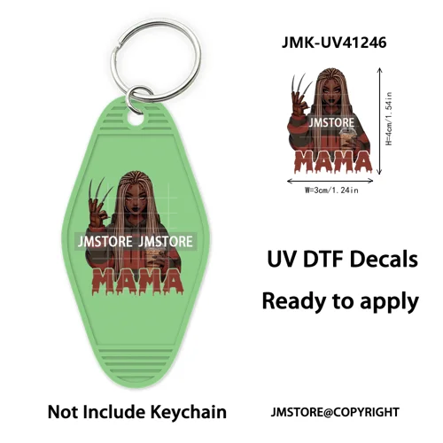 Black Girl Halloween Spooky Horror Mama UV DTF Motel Keychain Wraps Ready To Apply Waterproof High Quality Hotel Keychain Decals
