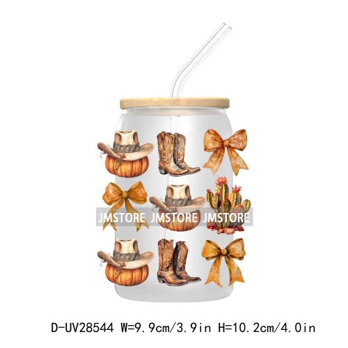 Howdy Fall Western Pumpkin UV DTF Transfer Stickers Decals For Libbey Cold Cups Mugs Tumbler Labels Coquette Bow Cowgirl Boots