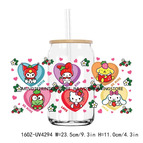 Candy Heart Cartoon Characters Couple UV DTF Sticker For 16OZ Libbey Glass Cup Can Wrap Transfer Sticker Custom Labels DIY Logo