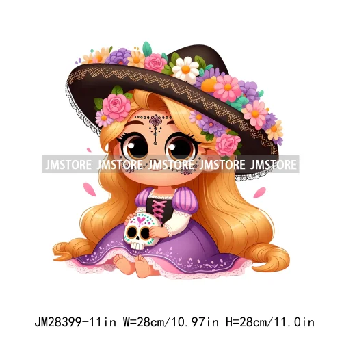 Washable Day Of The Dead La Catrina Dolls Designs Cartoon Princess Hispanic Girly Iron On DTF Transfers Stickers For Hoodies