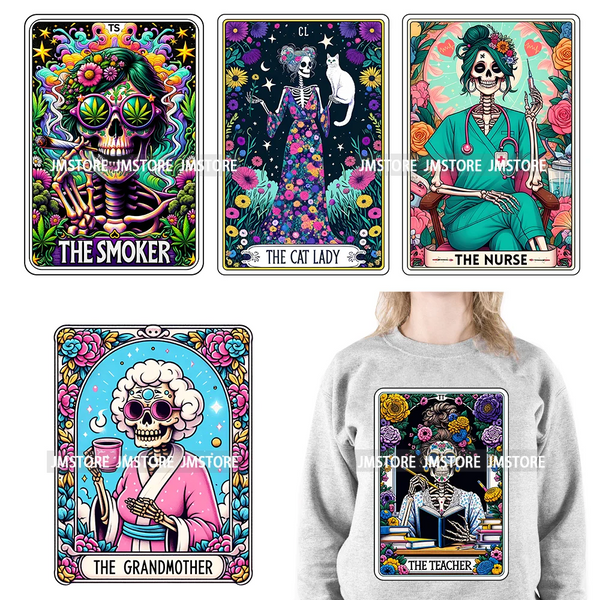 Snarky Mom Cat Plant Lady High Gardener Witchy Vibes Tarot Card DTF Iron On Transfers Stickers Ready To Press For T-shirt Bags