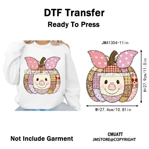 Preppy Floral Cartoon Friends Fall Patchwork Pumpkin Halloween Iron on Washable DTF Transfer Stickers Ready to Press for Clothes