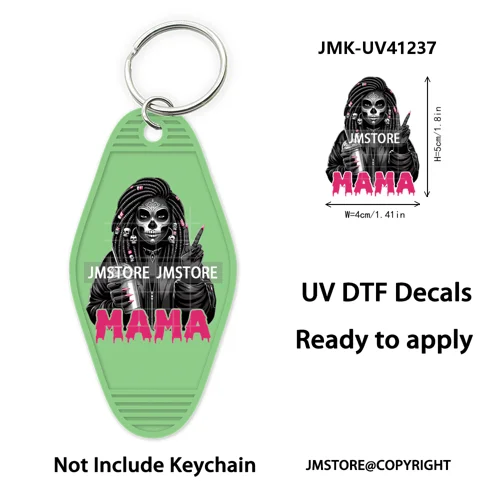Horror Character Mama Coffee Lover UV DTF Motel Keychain Decal Ready To Ship Durable Transfer Stickers Prints For Hotel Keychain