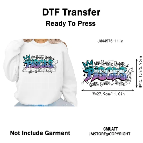 Zodiac Signs Graffiti Astrology Horoscopes Constellation  Iron on Washable DTF Transfer Sticker Ready to Press for T-shirts Bags