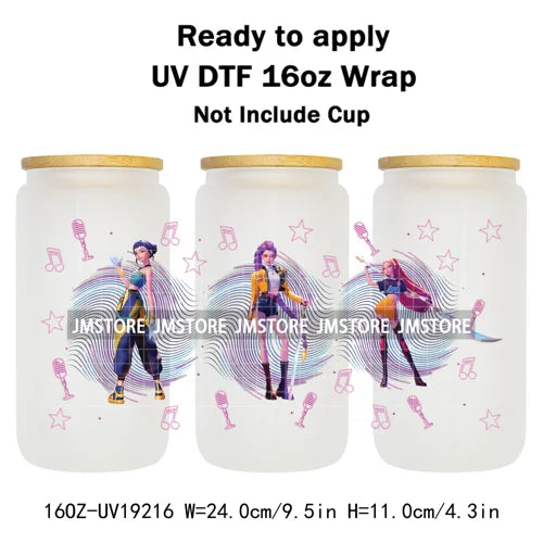 Demon Hunters Inspired Kpop Girls Bands UV DTF Transfer Sticker Durable Cup Tumbler Wrap For 16OZ Libbey Glass Wraps Bottle Mug
