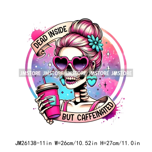 Colorful Coffee Skull Mom Life Boujee Sarcastic Good Moms Say Bad Words DTF Iron On Transfer Stickers Ready To Press For Clothes