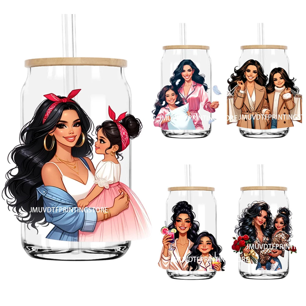 Latina Mama And Daughter UV DTF Transfers Stickers Decals For Libbey Cold Cups Mugs Tumbler Waterproof DIY Logo Mother's Day