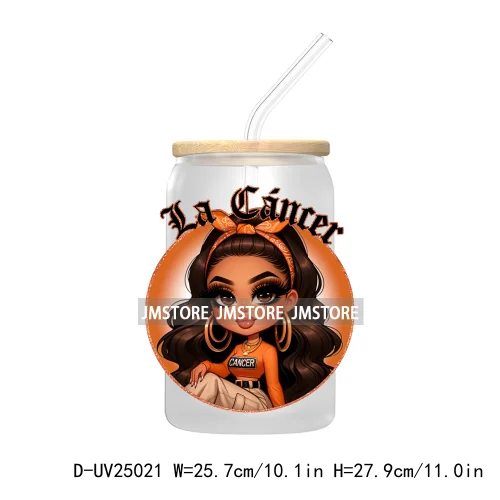 Chicana Chola Chibi Zodiac Girls UV DTF Transfer Stickers Decals For Libbey Cold Cups Mugs Durable Waterproof Custom Logo Labels