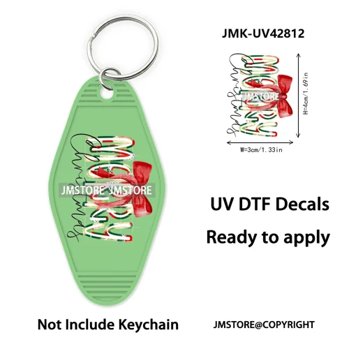 Holly Jolly Christmas Patchwork Santa UV DTF Motel Keychain Decal Ready To Ship Durable Transfer Stickers For Hotel Keychain