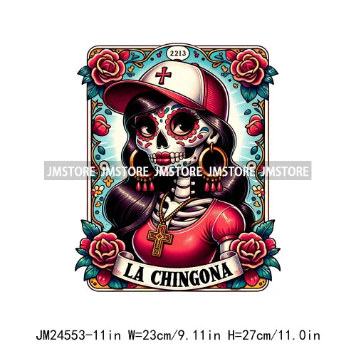 Funny Mexican Evil Eye Chismosa La Chigona Latina Skeleton Tarot Card Logos Iron On DTF Heat Press Transfer Stickers For Clothes