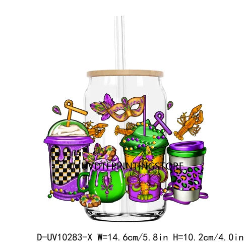 Happy Mardi Gras Afro Messy Bun UV DTF Transfers Stickers Decals For Libbey Cold Cups Mugs Tumbler Waterproof DIY Logo