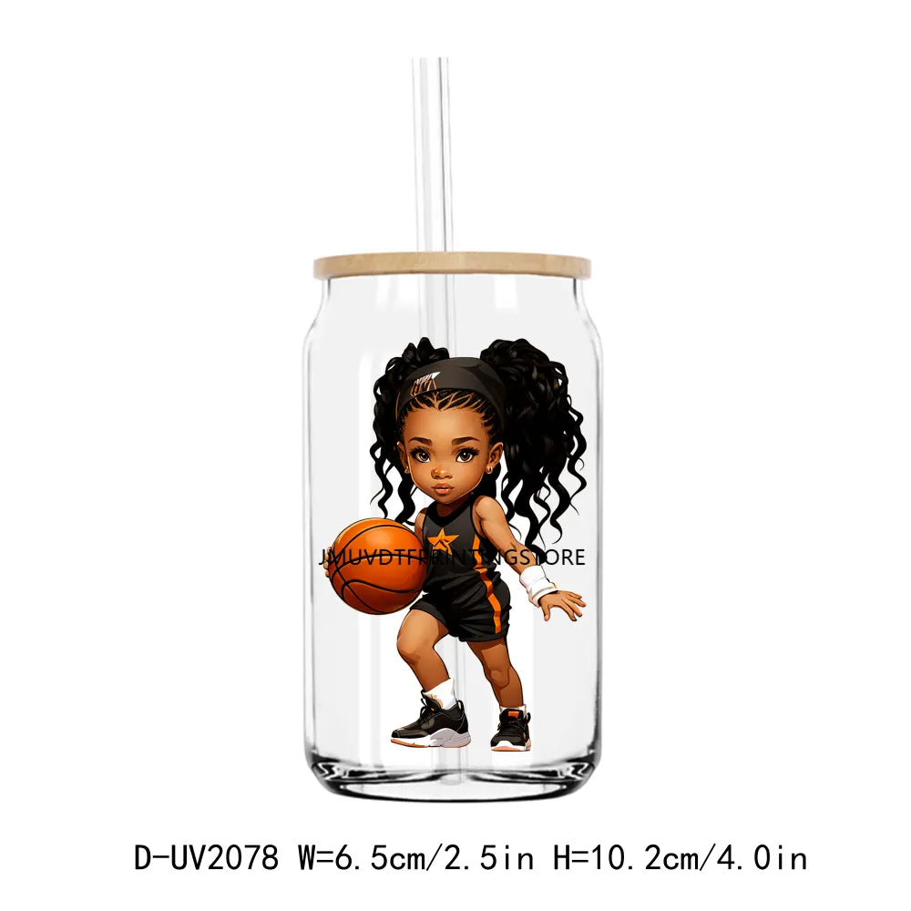 Afro Sport Girl Cheer Leader UV DTF Transfers Stickers Decals For Libbey Cold Cups Mugs Tumbler Waterproof DIY Craft