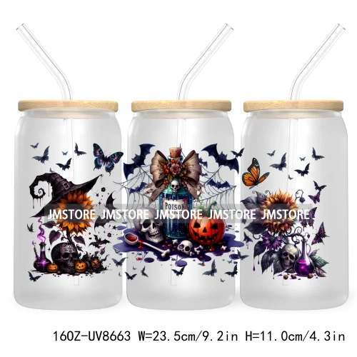 Spooky Witch Social Club UV DTF Cup Wrap For 16OZ Libbey Glass Cups Can Transfer Stickers Custom Labels Logo Halloween Season