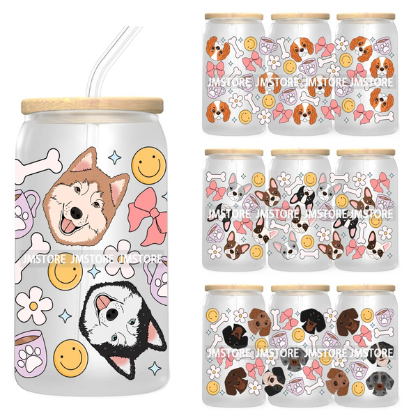 Cute Daisy Dog Paw Animal Lover UV DTF Cup Wrap For Libbey Glass Can Transfer Stickers Waterproof Custom Labels Coquette Bow Pet