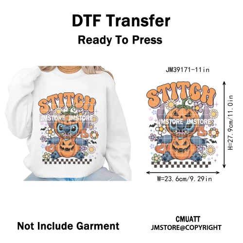 Happy Halloween Cartoon Movie Character Pumpkin Spooky Vibes Iron on DTF Washable Transfers Stickers Ready to Press for Clothing