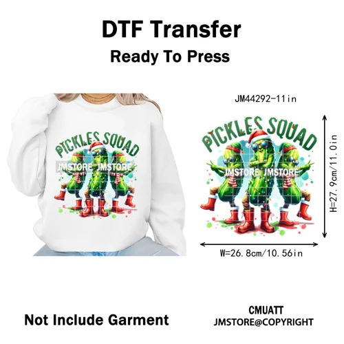 Merry Pickles Christmas Xmas Cucumber Holiday Santa Iron on Washable DTF Heat Transfer Stickers Ready to Press for T-shirts Bags