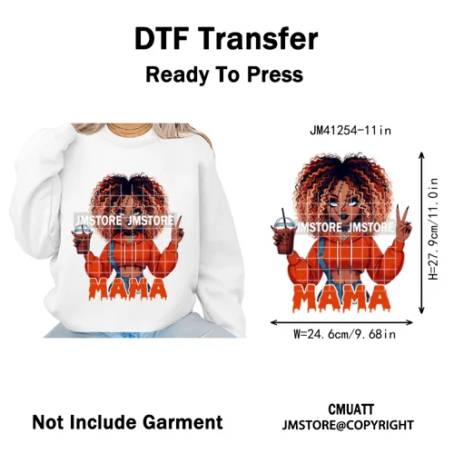 Coffee Lover Afro Mama Spooky Halloween Killer Cartoon Women Iron on Washable DTF Transfers Stickers Ready to Press for Hoodies