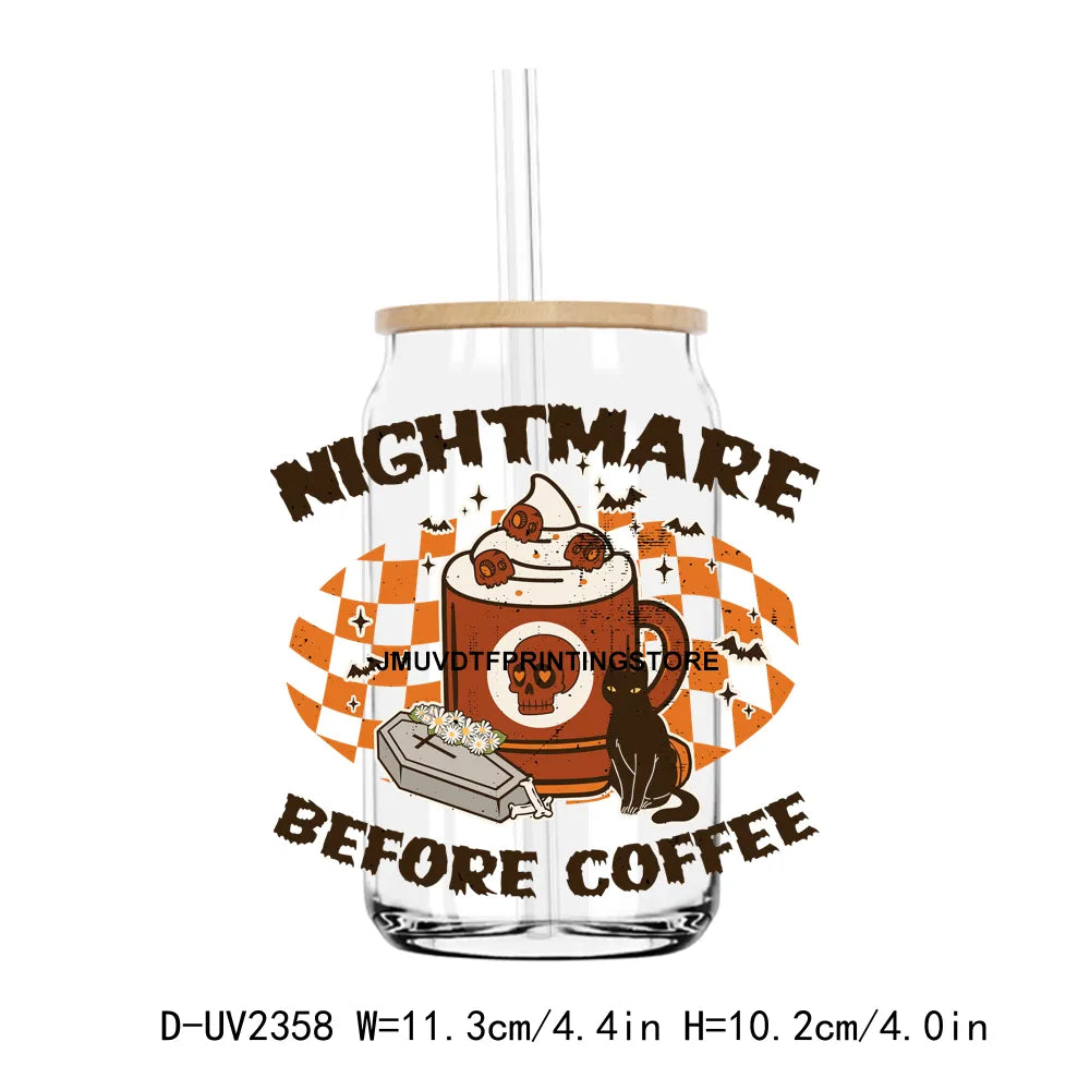 Retro Nightmare Before Coffee UV DTF Transfers Stickers Decals For Libbey Cold Cups Mugs Tumbler Waterproof DIY Craft