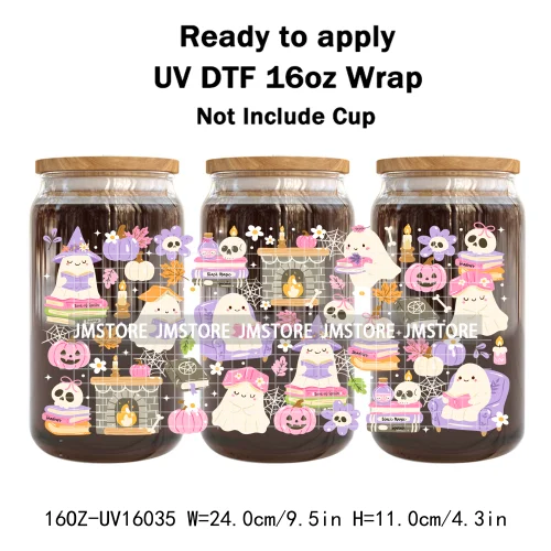 Spooky Boo Halloween Fall Bookish Ghost UV DTF Stickers Ready To Transfer Cup Wrap Custom Labels For Libbey Can Glass Tumbler