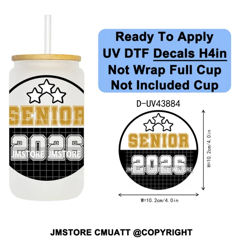 College Grad Class Of 2026 UV DTF Cup Decals Ready To Apply Transfer Stickers Durable Custom Labels For Libbey Glass Can Mugs