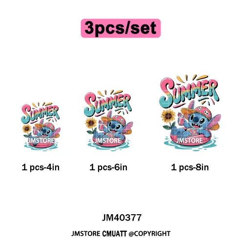 Aloha Flower Summer Vibes Cartoon Animal Vacation Life Designs Iron on DTF Washable Transfers Sticker Ready to Press for Clothes
