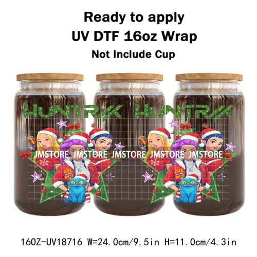 Demon Hunters Kpop Christmas Party UV DTF Stickers Ready To Apply Cup Wrap Durable Custom Prints DIY Craft For Libbey Can Glass