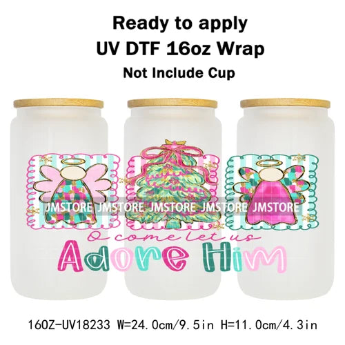 Holly Jolly Christmas Jesus Christian UV DTF Stickers Ready To Apply Cup Wrap Custom Labels DIY Craft For Libbey Glass Can Mugs