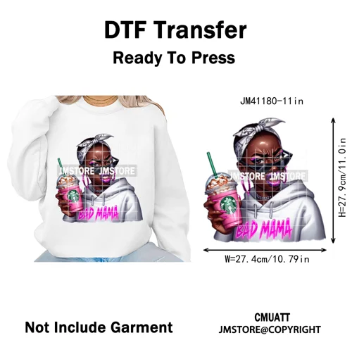 Horror Halloween Character Afro Coffee Killer Bad Mama Club Iron on Washable DTF Transfers Stickers Ready to Press for Clothing