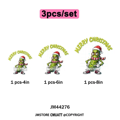 Merry Pickles Christmas Xmas Cucumber Holiday Santa Iron on Washable DTF Heat Transfer Stickers Ready to Press for T-shirts Bags