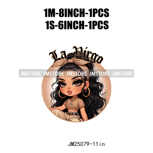 New Washable Chicana Chola Chibi Latina Spanish Zodiac Cute Girls DTF Iron On Transfers Stickers Ready To Press For Clothing