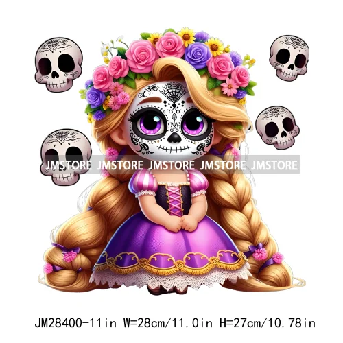 Washable Day Of The Dead La Catrina Dolls Designs Cartoon Princess Hispanic Girly Iron On DTF Transfers Stickers For Hoodies