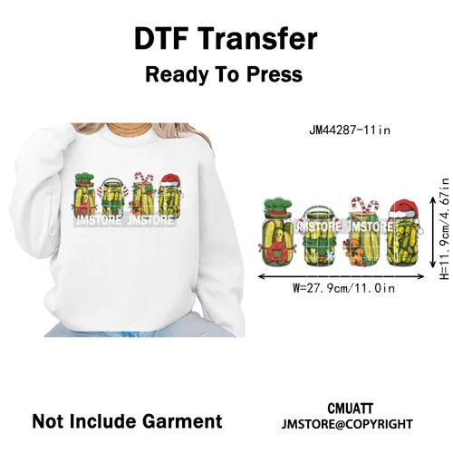 Merry Pickles Christmas Xmas Cucumber Holiday Santa Iron on Washable DTF Heat Transfer Stickers Ready to Press for T-shirts Bags
