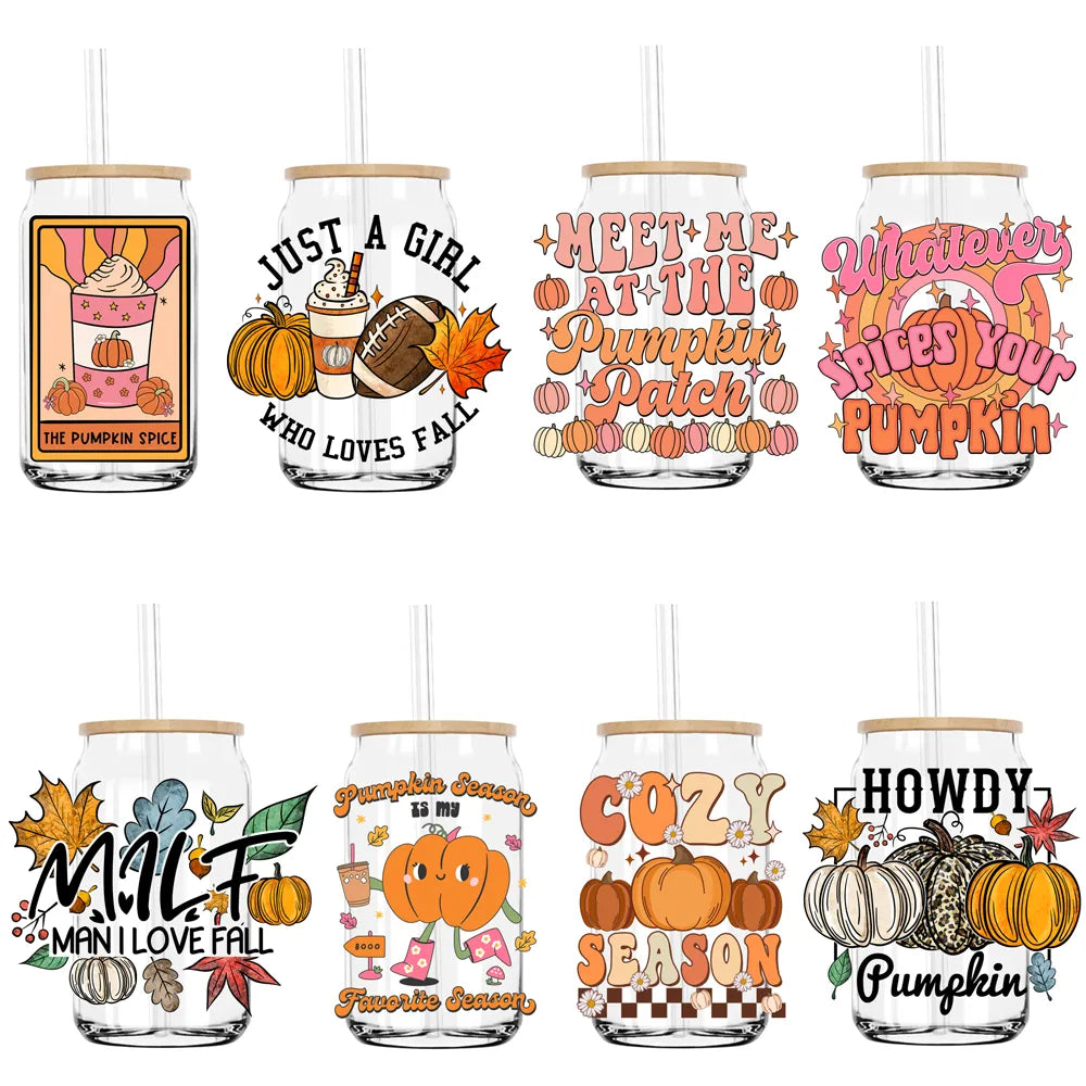 Pumpkin Spice Season Fall Halloween UV DTF Transfers Stickers Decals For Libbey Cold Cups Mugs Tumbler Waterproof DIY Craft