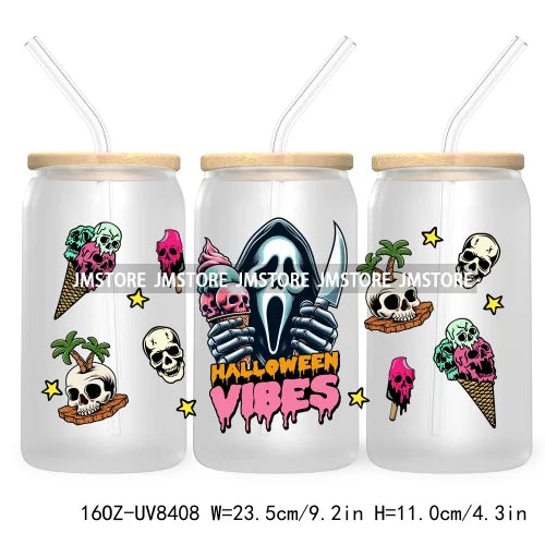 Killer Summer Vibes UV DTF Sticker For 16OZ Libbey Glass Cup Can Wrap Transfer Stickers Custom Labels DIY Logo Horror Halloween