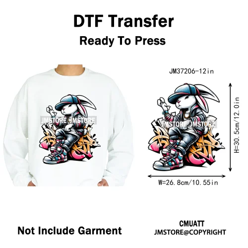 12in Street Snarl Savage Animal King Graffiti Urban Bear Bunny Cat Dog Iron on DTF Transfers Stickers Ready to Press for Clothes