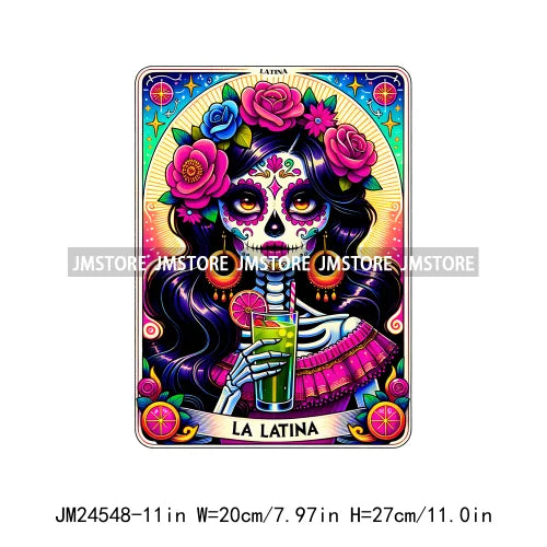 Funny Mexican Evil Eye Chismosa La Chigona Latina Skeleton Tarot Card Logos Iron On DTF Heat Press Transfer Stickers For Clothes