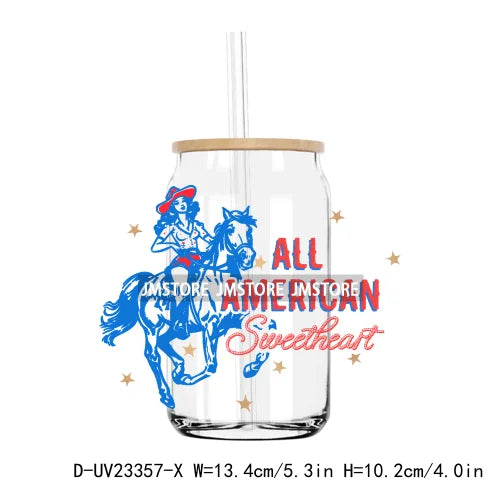 Coquette American Girly 4th Of July UV DTF Transfers Stickers Decals For Libbey Cold Cups Mugs Tumbler Waterproof USA Freedom