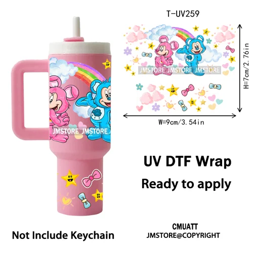 Princess Mirror Coquette Bow Family Vacation UV DTF Wraps Ready To Use Transfer Stickers Waterproof For Mini Tumbler Keychain