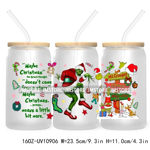 Retro Christmas Mean Guy UV DTF Cup Wrap For Libbey Glass Can Transfer Stickers Waterproof Custom Labels Merry Greenmas Xmas