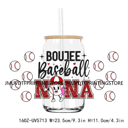 Glitter Boujee Baseball Mama UV DTF Sticker For 16OZ Libbey Glass Cup Can Wrap Transfer Sticker Custom DIY Logo Soccer Sport Mom