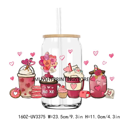 XOXO Valentines Coffee Cup 16OZ UV DTF Cup Wrap Transfers Stickers Custom Label DIY Waterproof Logo For Libbey Glass Can Hearts