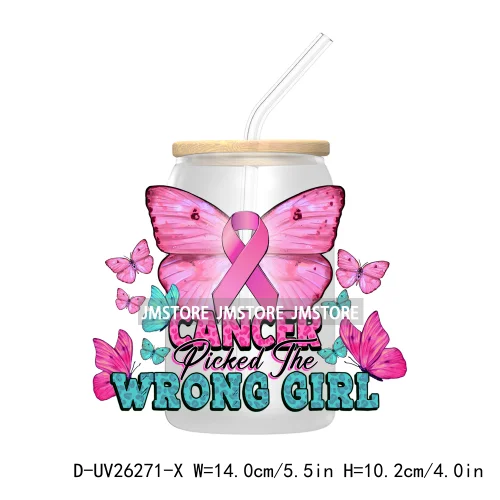 Fight Breast Cancer Awareness UV DTF Transfer Stickers Decals For Libbey Cold Cups Mugs Waterproof Custom Logo Label Pink Ribbon