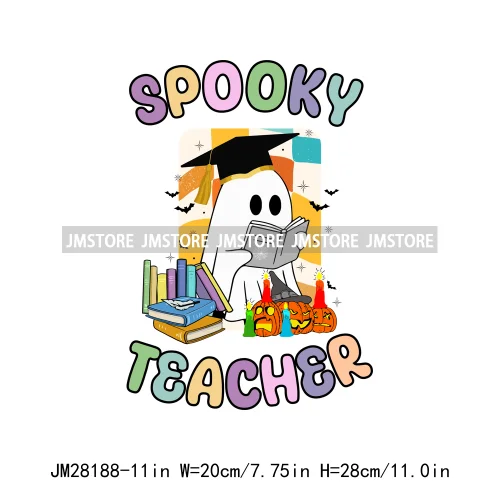 Diy Spooky Ghost Love Reading More Books Good Vibes Halloween Decals DTF Iron On Transfers Stickers Ready To Press For T-shirts