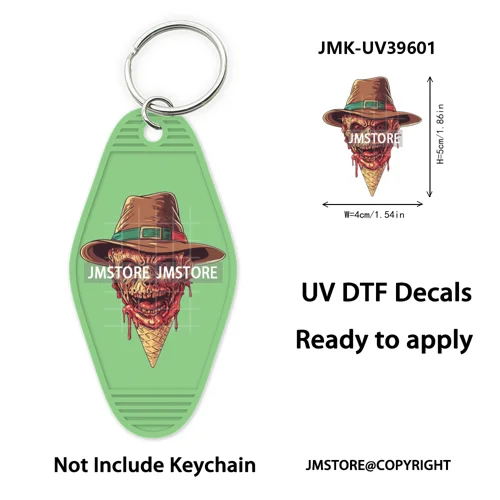 Horror Characters Halloween Ice cream UV DTF Motel Keychain Wraps Ready To Apply Waterproof High Quality Hotel Keychain Decals