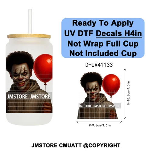 Black Horror Dad Halloween Spooky Daddy UV DTF Decals Ready To Apply Waterproof Transfer Stickers For 16OZ Libbey Glass Can Cups